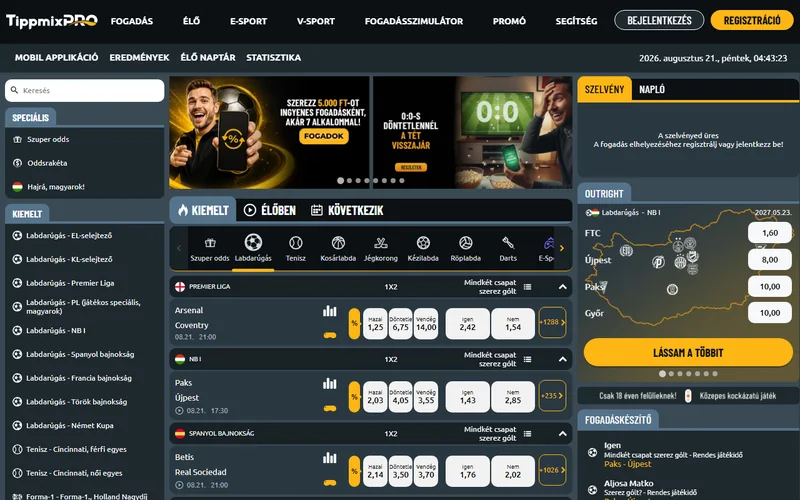 Tippmixpro fogadáskészítő és kombinált meccspiacok kezelőfelület